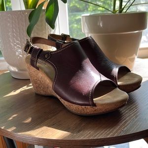 Clarks brown leather wedge, Size 8.5